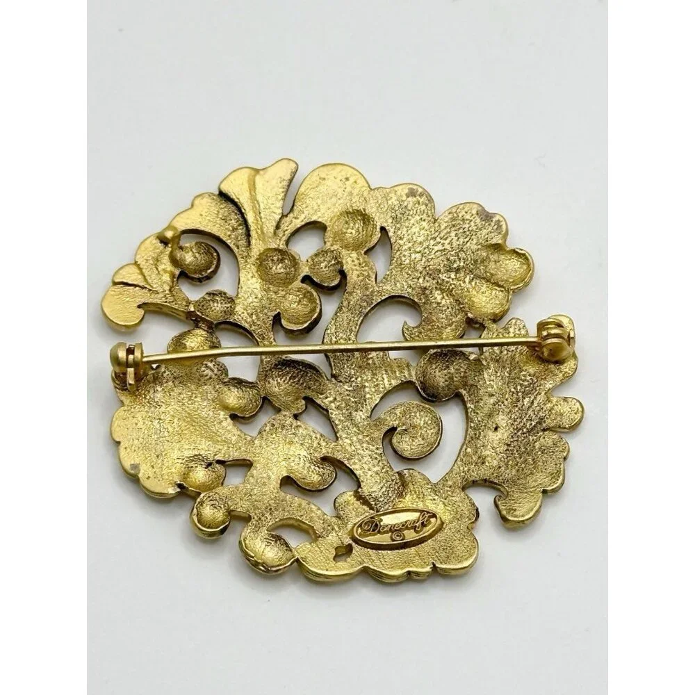 Vintage Matte Satin Scrollwork Floral Danecraft‎ Pin Brooch 2”